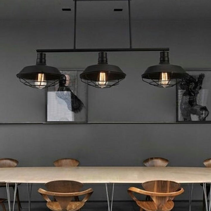 Industrial Black Pendant Light with Cage Shades