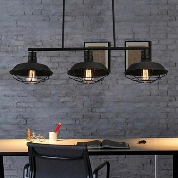 Industrial Black Pendant Light with Cage Shades