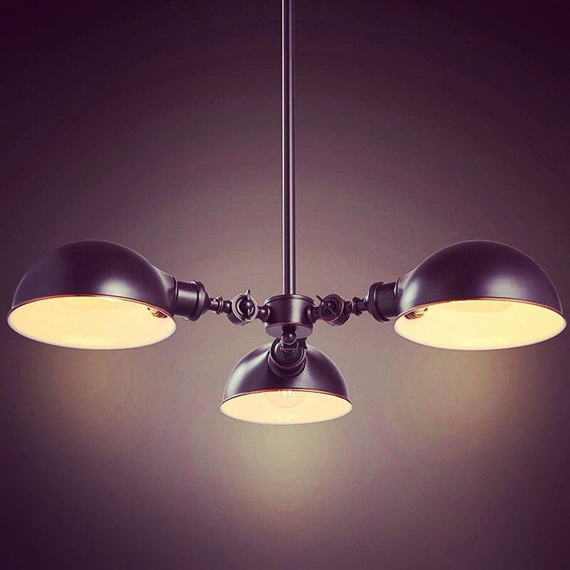 Industrial Triple Dome Pendant Light - Black