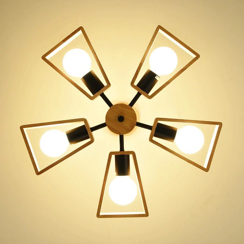 Modern Wooden Frame Ceiling Light