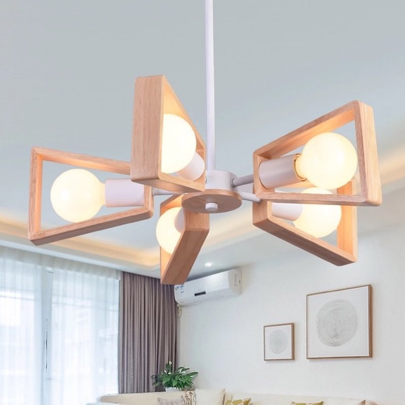 Modern Wooden Frame Ceiling Light