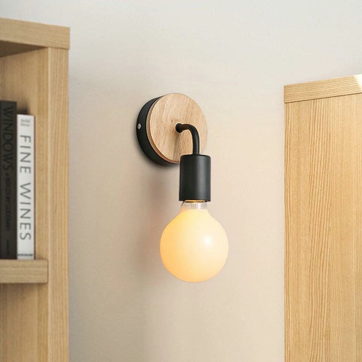 Scandinavian Wall Light with Wooden Base and Globe Shade