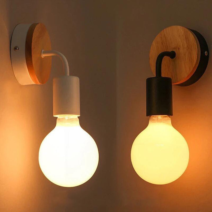 Scandinavian Wall Light with Wooden Base and Globe Shade