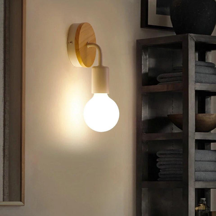 Scandinavian Wall Light with Wooden Base and Globe Shade