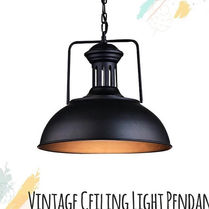 Vintage Ceiling Pendant Light with Black Dome Shade