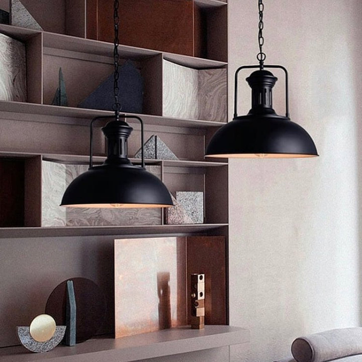 Vintage Ceiling Pendant Light with Black Dome Shade