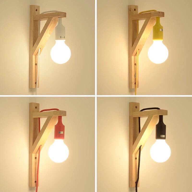 Scandinavian Wooden Wall Light with Colorful Cords