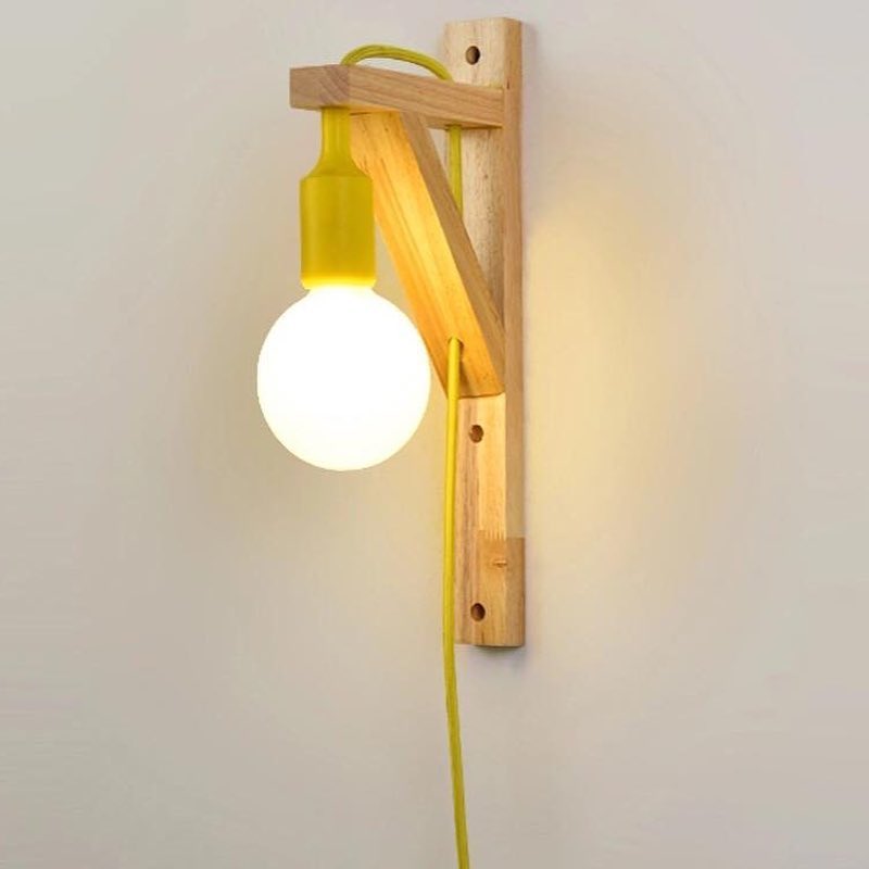 Scandinavian Wooden Wall Light with Colorful Cords