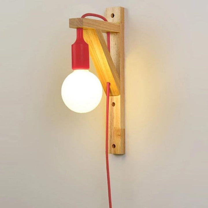 Scandinavian Wooden Wall Light with Colorful Cords