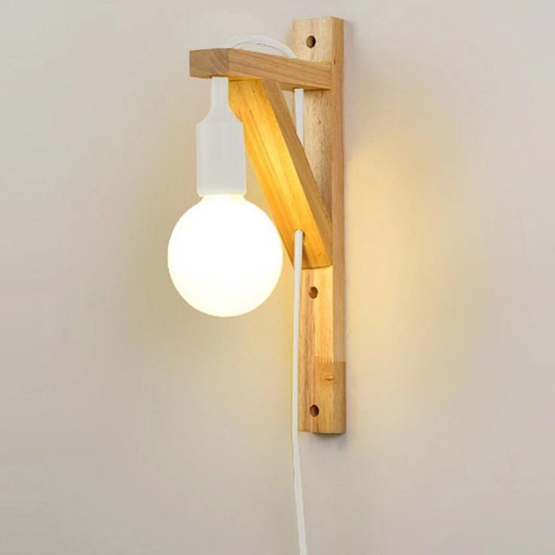 Scandinavian Wooden Wall Light with Colorful Cords