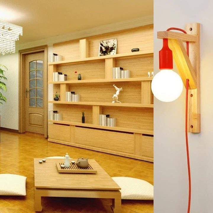 Scandinavian Wooden Wall Light with Colorful Cords