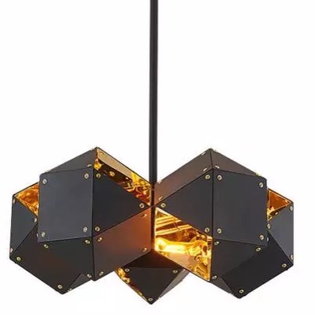 Modern Geometric Pendant Light with Black and Gold Design