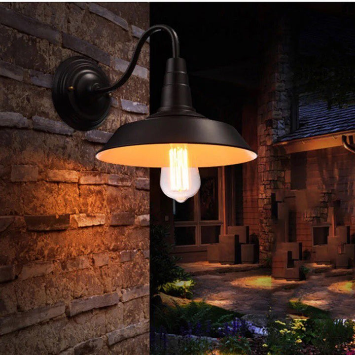 Industrial Outdoor Wall Sconce with Black Shade