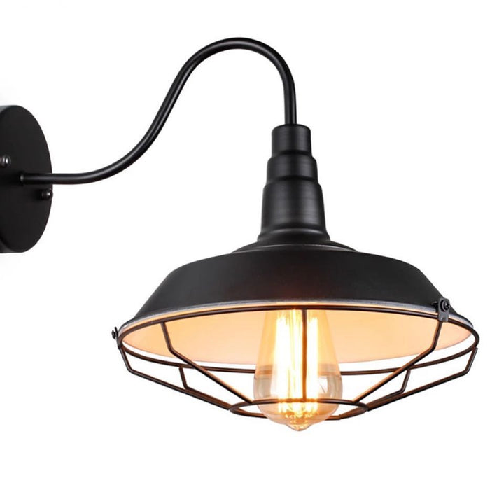 Industrial Wall Sconce with Black Wire Cage Design