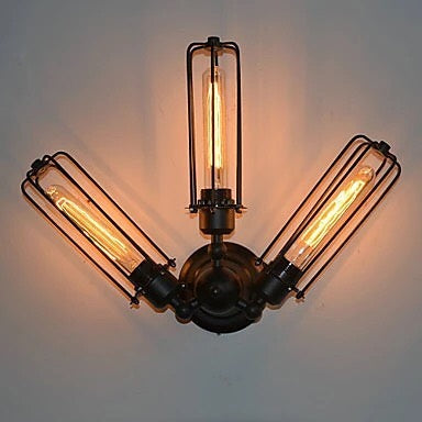 Industrial Wall Light and Metal Cage (incl. Bulbs)