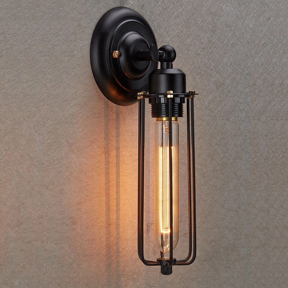 Industrial Wall Light and Metal Cage (incl. Bulbs)