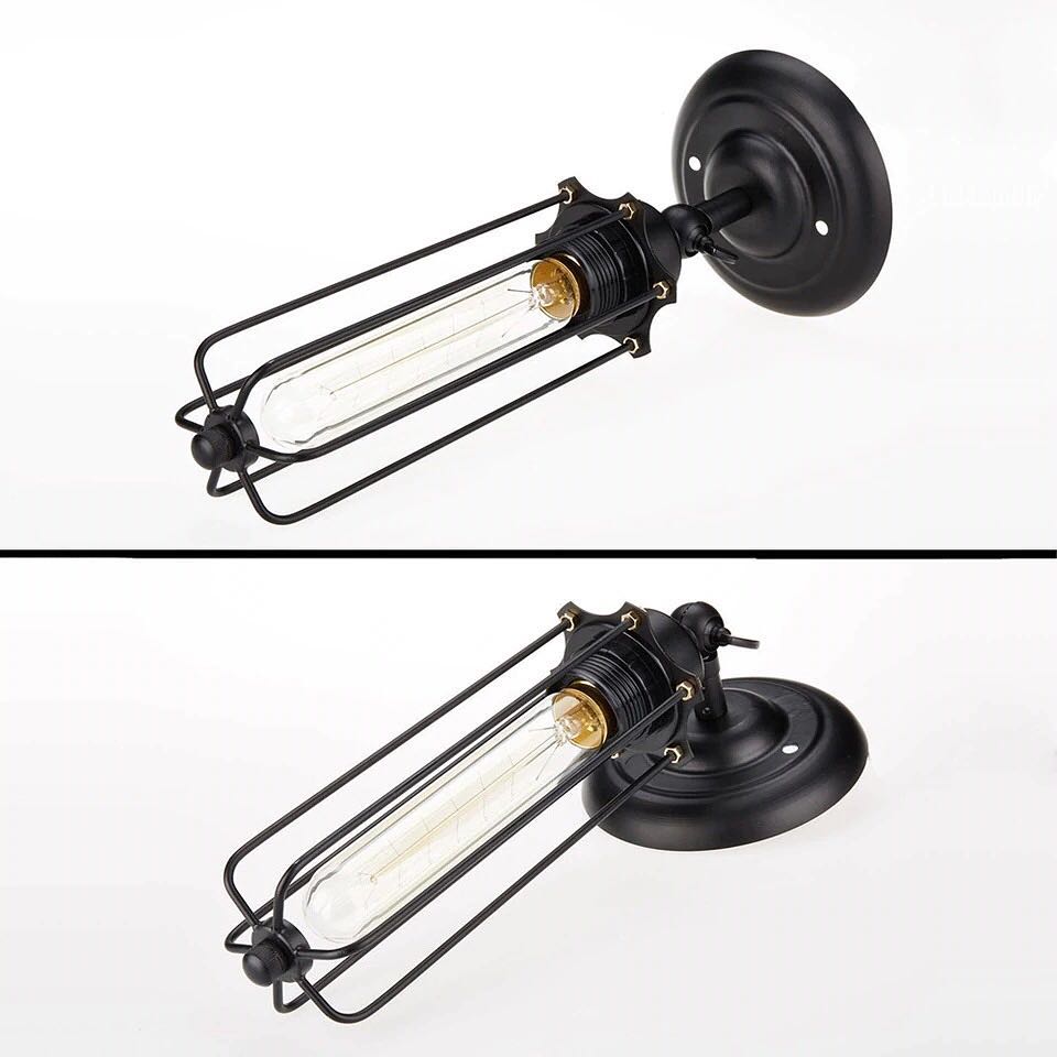 Industrial Wall Light and Metal Cage (incl. Bulbs)