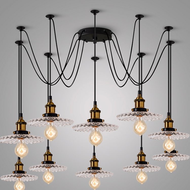 Vintage Industrial Multi-Light Chandelier with Glass Shades