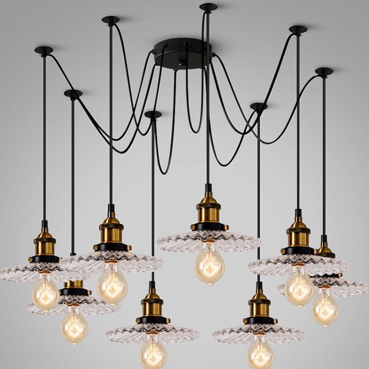 Vintage Industrial Multi-Light Chandelier with Glass Shades