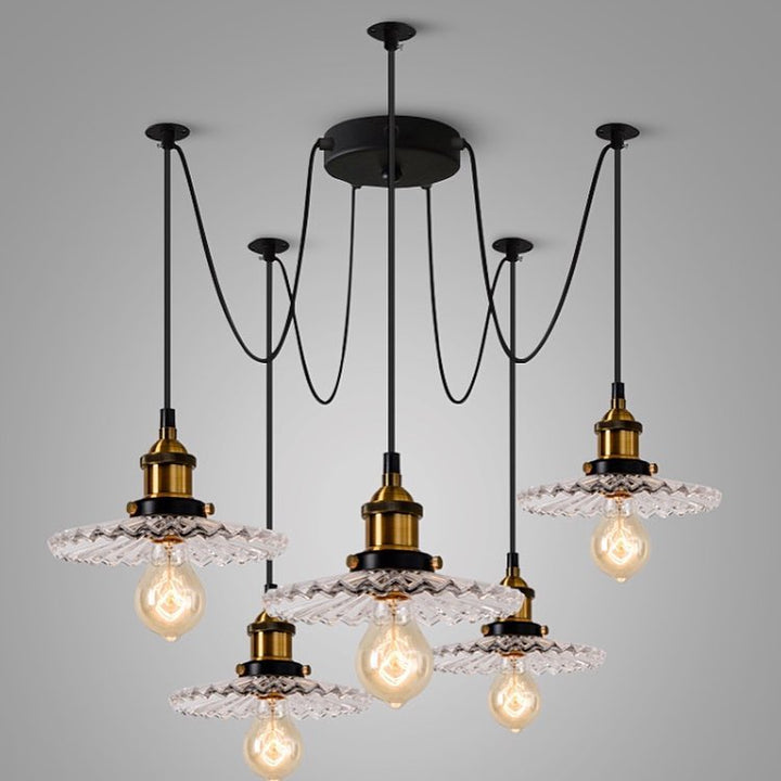 Vintage Industrial Multi-Light Chandelier with Glass Shades