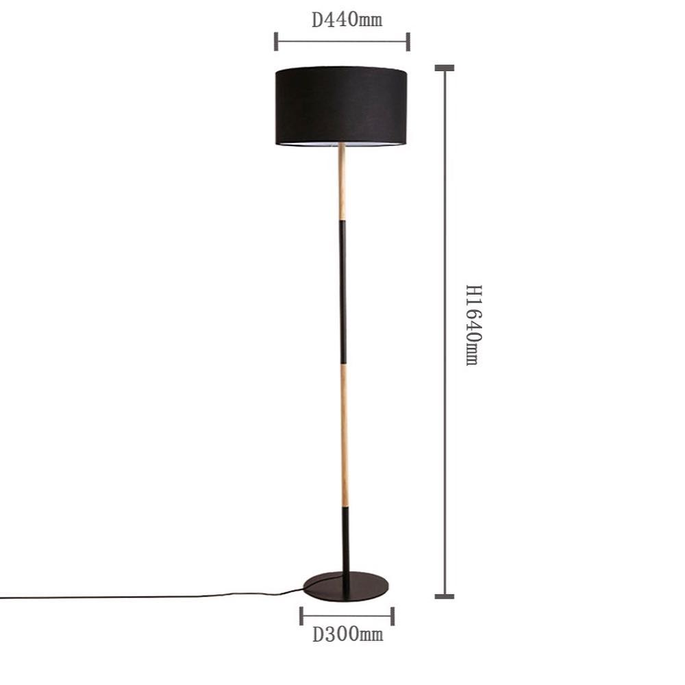 Modern Floor Lamp with Black Shade and Wooden Accents