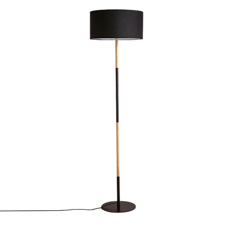 Modern Floor Lamp with Black Shade and Wooden Accents