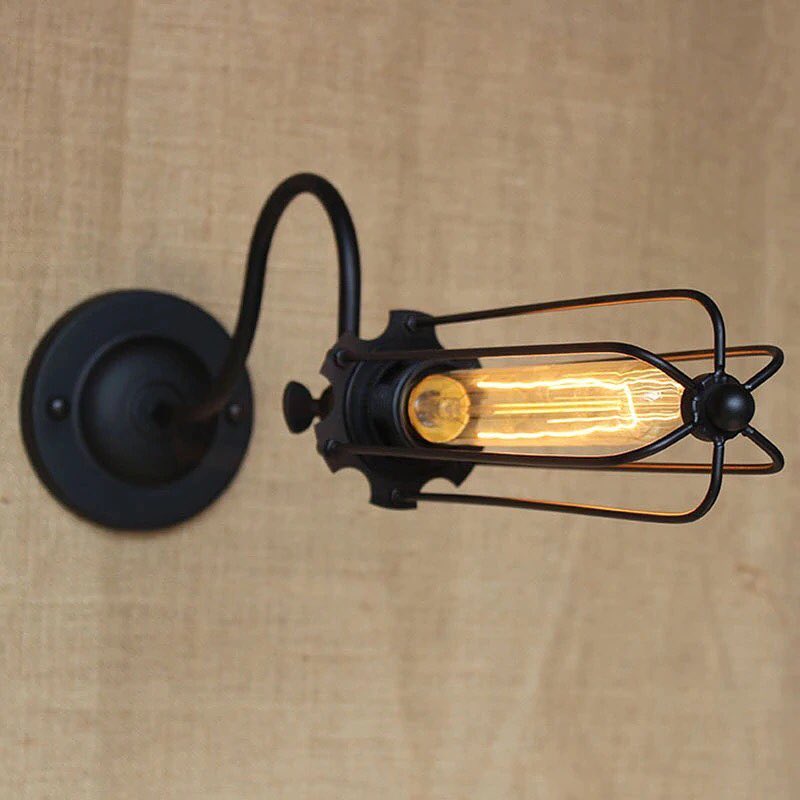 Vintage Industrial Wall Light with Cage Design