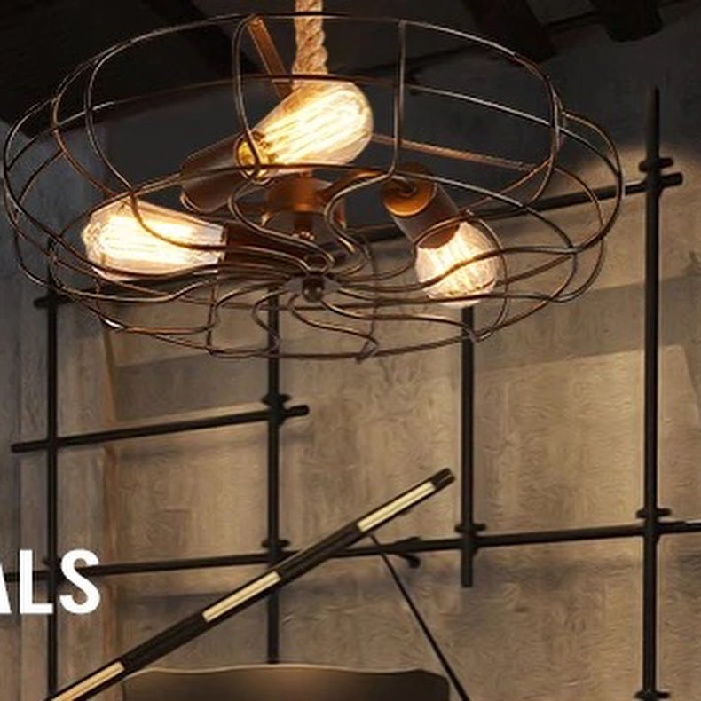 Rustic Industrial Pendant Light with Rope and Cage Design