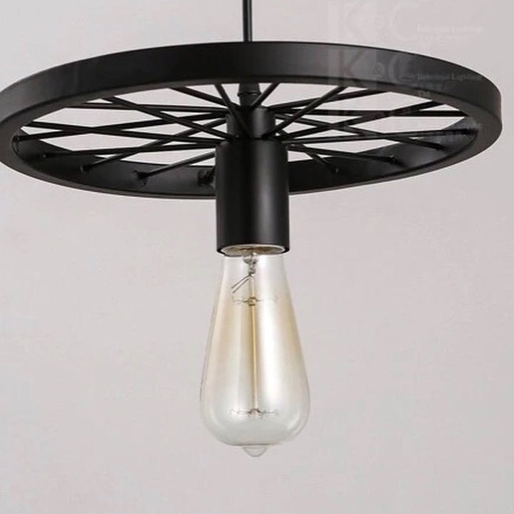 Industrial Pendant Light with Wheel Design