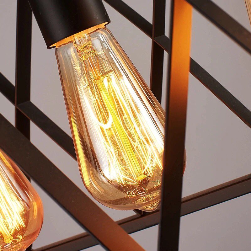 Industrial Rectangular Pendant Light with Cage Design