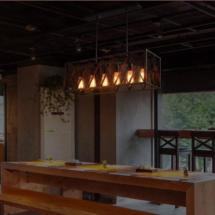 Industrial Rectangular Pendant Light with Cage Design