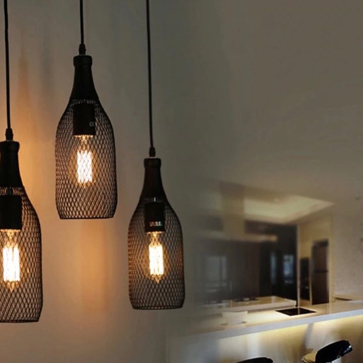 Modern Pendant Light with Mesh Cage Design