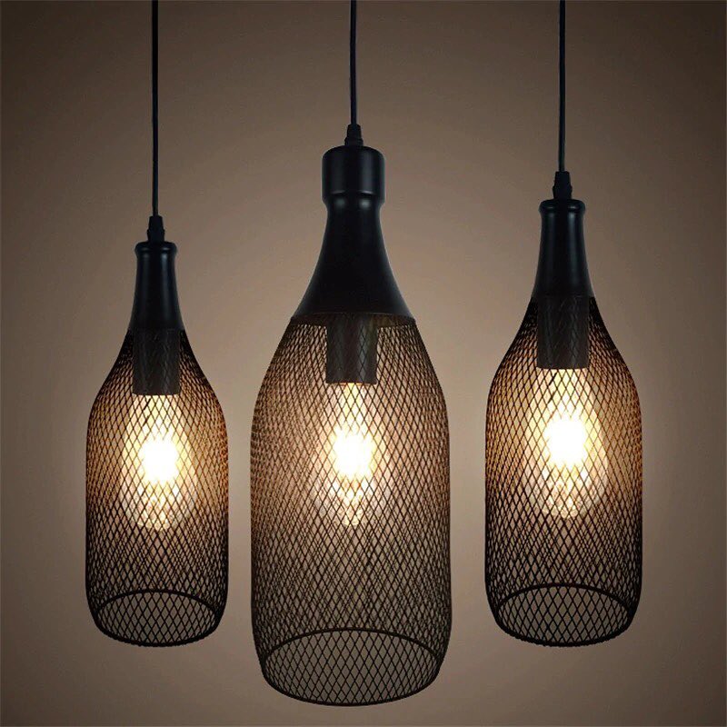 Modern Pendant Light with Mesh Cage Design