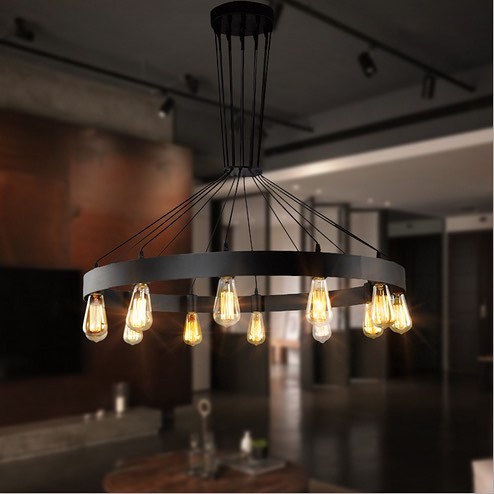 Industrial Chandelier with Black Circular Frame