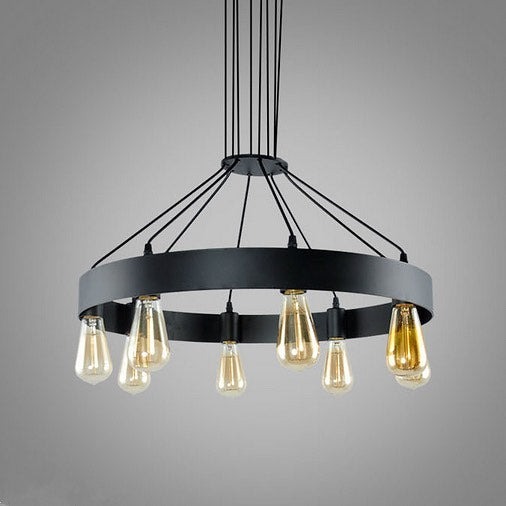 Industrial Chandelier with Black Circular Frame