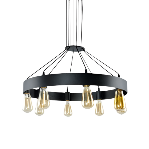 Industrial Chandelier with Black Circular Frame