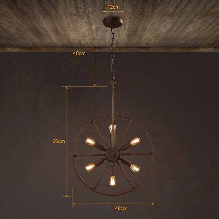 Rustic Pendant Light with Double Wheel Design