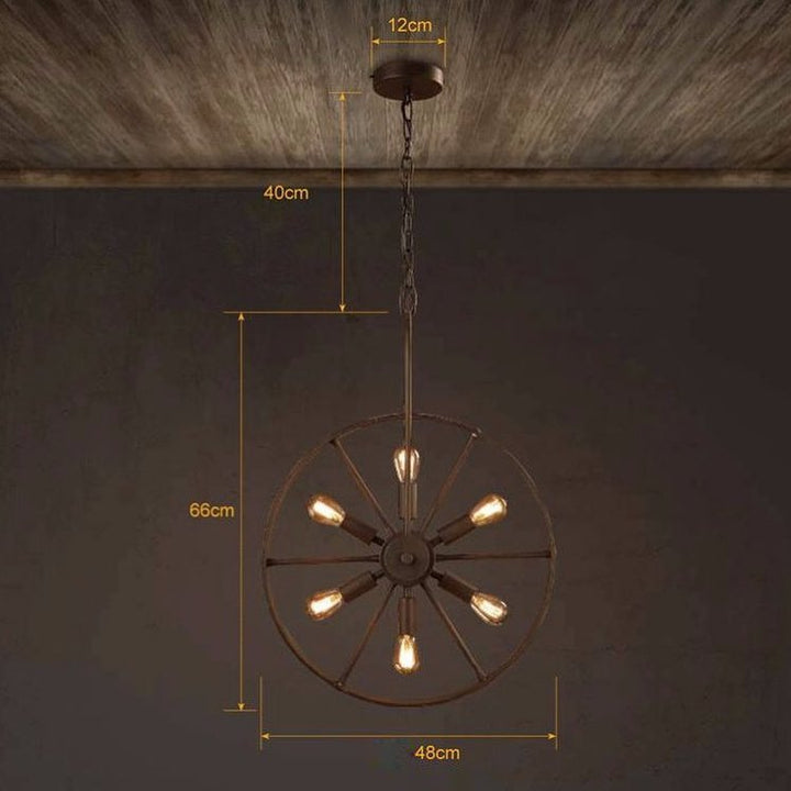 Rustic Pendant Light with Double Wheel Design