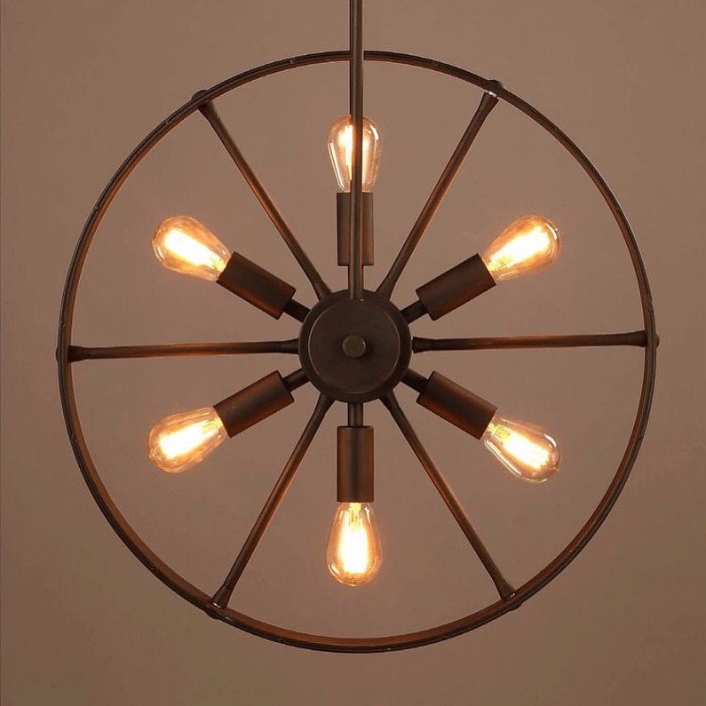 Rustic Pendant Light with Double Wheel Design