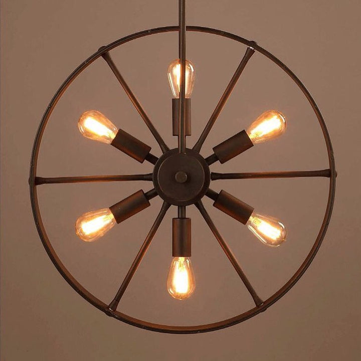 Rustic Pendant Light with Double Wheel Design