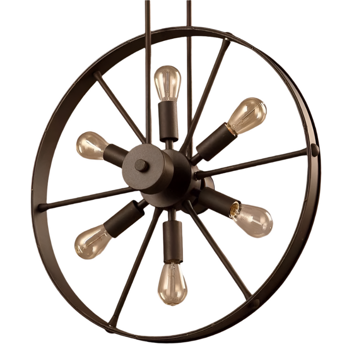 Rustic Pendant Light with Double Wheel Design