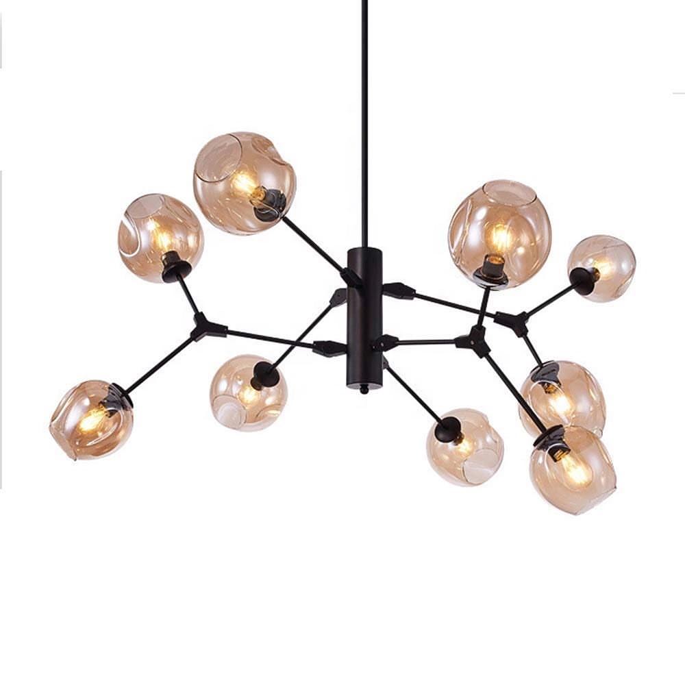 Modern Chandelier with Black Frame and Smoky Glass Globes