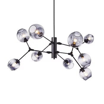 Modern Chandelier with Black Frame and Smoky Glass Globes