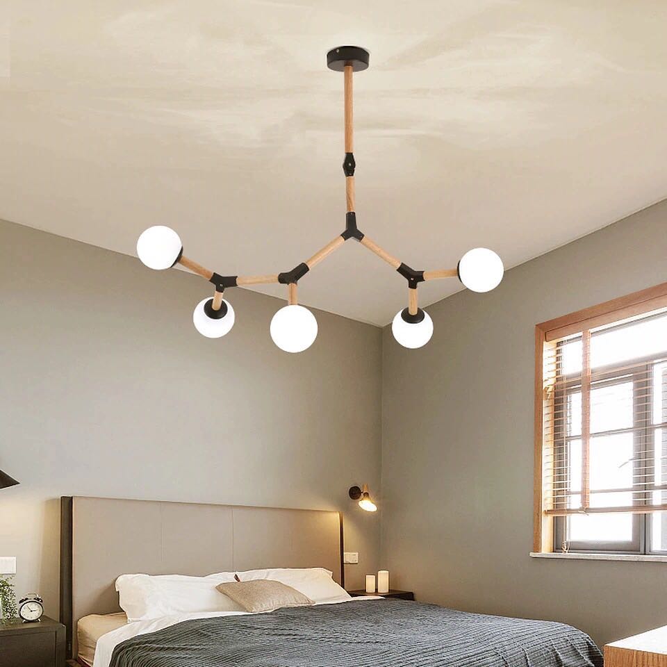 Modern Branch-Style Chandelier with White Globe Shades