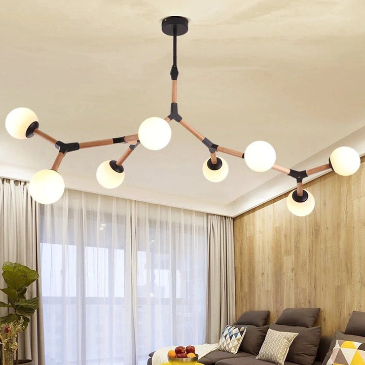 Modern Branch-Style Chandelier with White Globe Shades