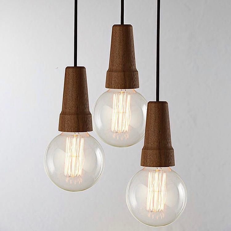 Modern Pendant Light with Wooden Top