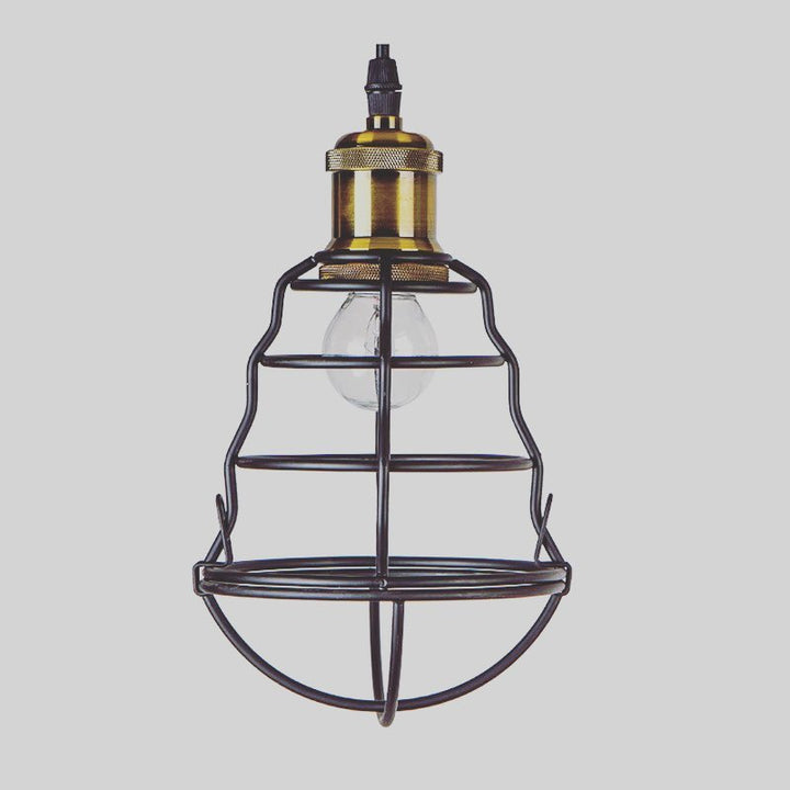 Industrial Pendant Light with Black Cage Design