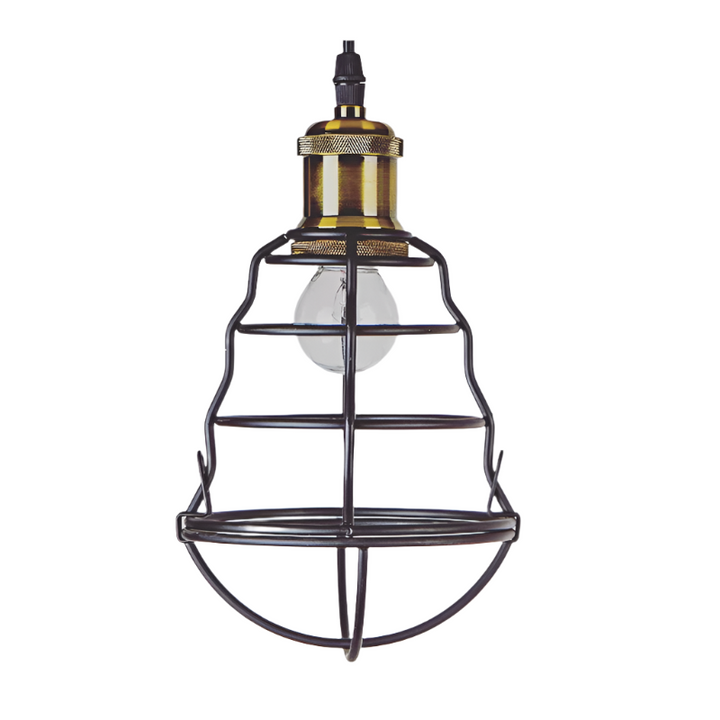 Industrial Pendant Light with Black Cage Design