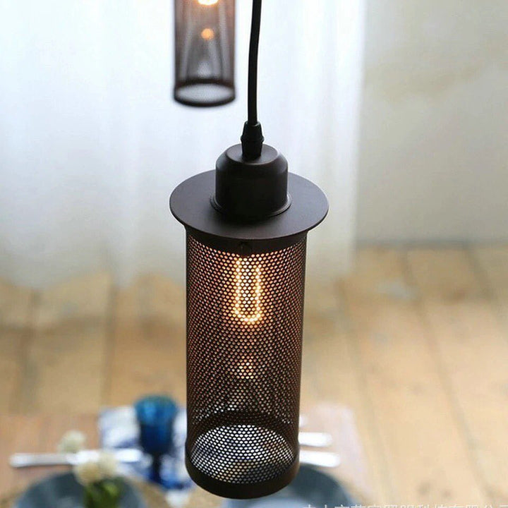 Industrial Black Mesh Cylinder Pendant Light