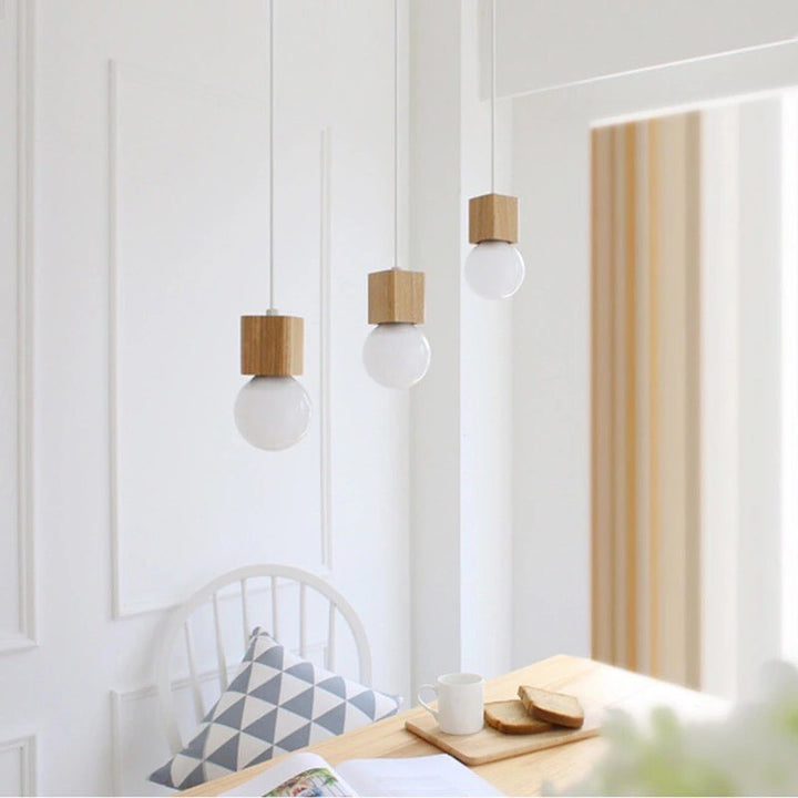 Modern Pendant Light with Wooden Cube Accents